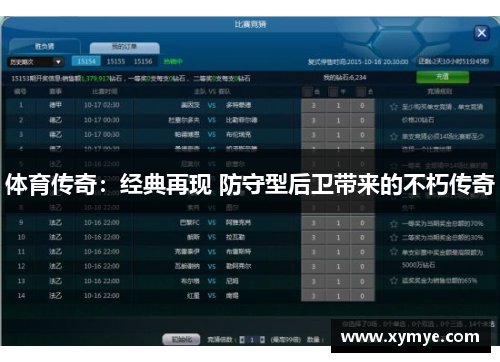 体育传奇：经典再现 防守型后卫带来的不朽传奇